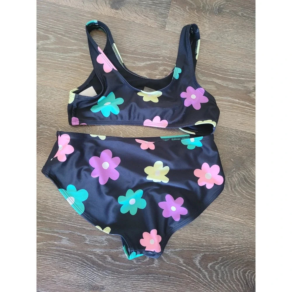 Old Navy Floral Bikini Set XL Black Color Daisy Print Two Piece Swimsuit #5